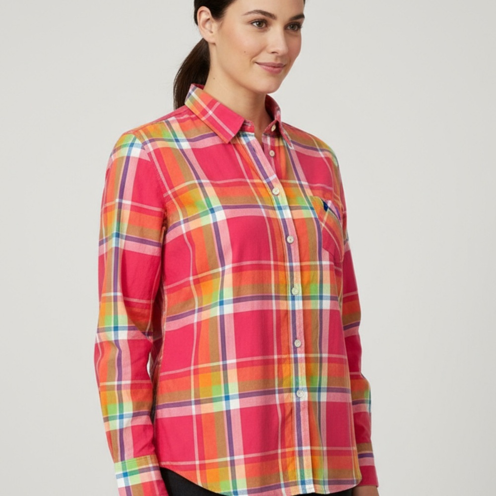 U.S. Polo Assn. Pink and Yellow Plaid Button-Down Shirt - Picture 2 of 5